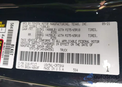 2021 Toyota Tundra Double Cab Sr from USA, damaged, VIN 5TFUY5F14MX045561